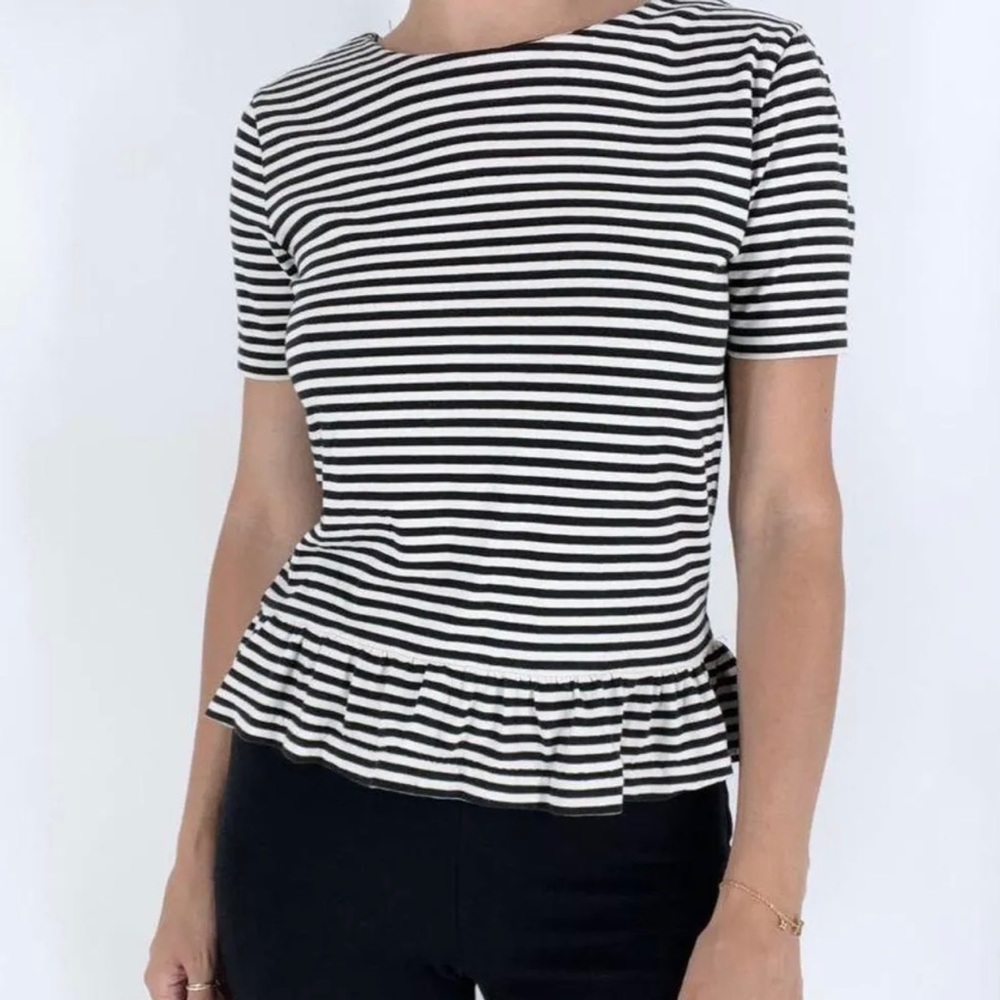 J Crew striped peplum short sleeves top frill hemline size LG